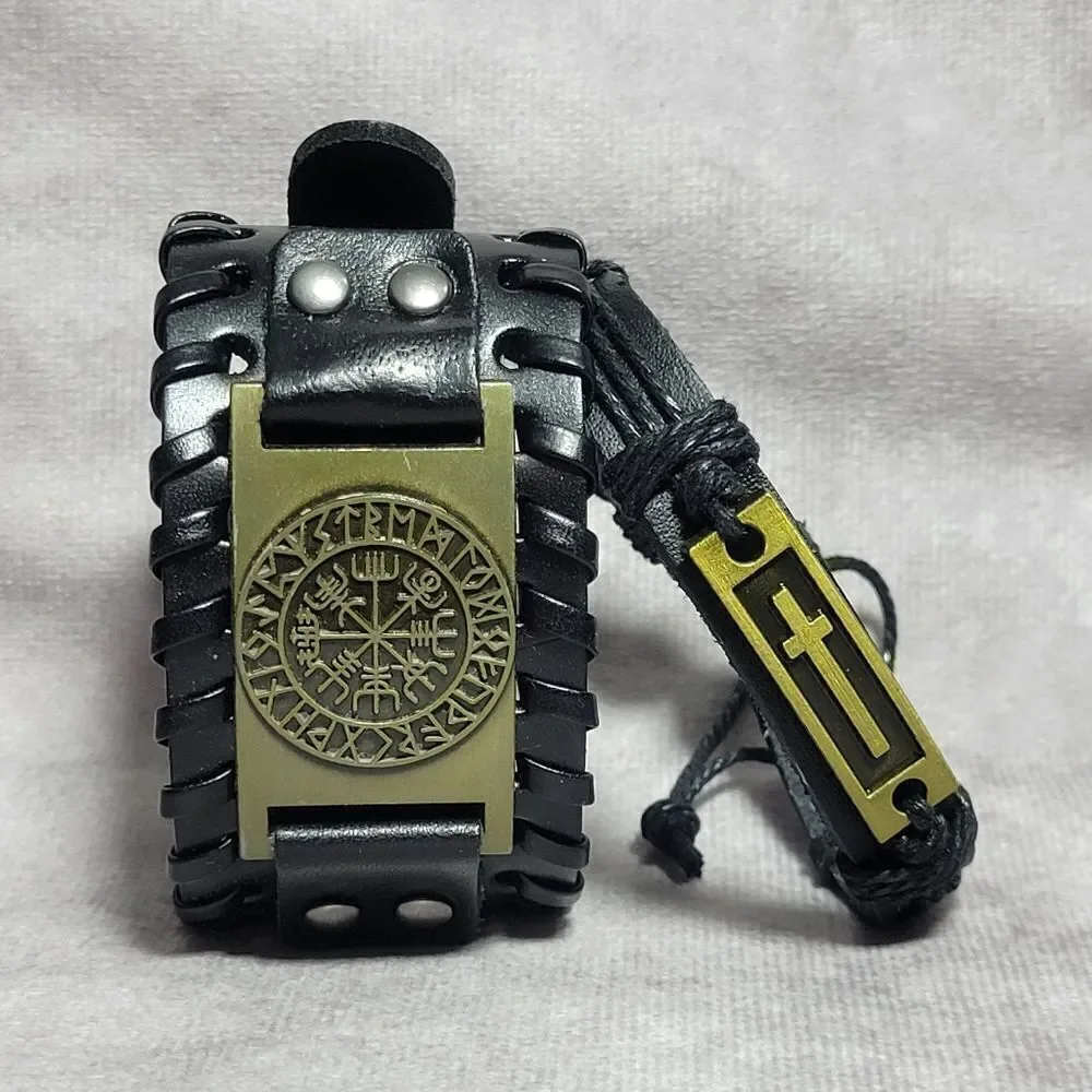 Black Genuine Leather and Dualtone Adjustable Bracelets - Picture 8 of 16